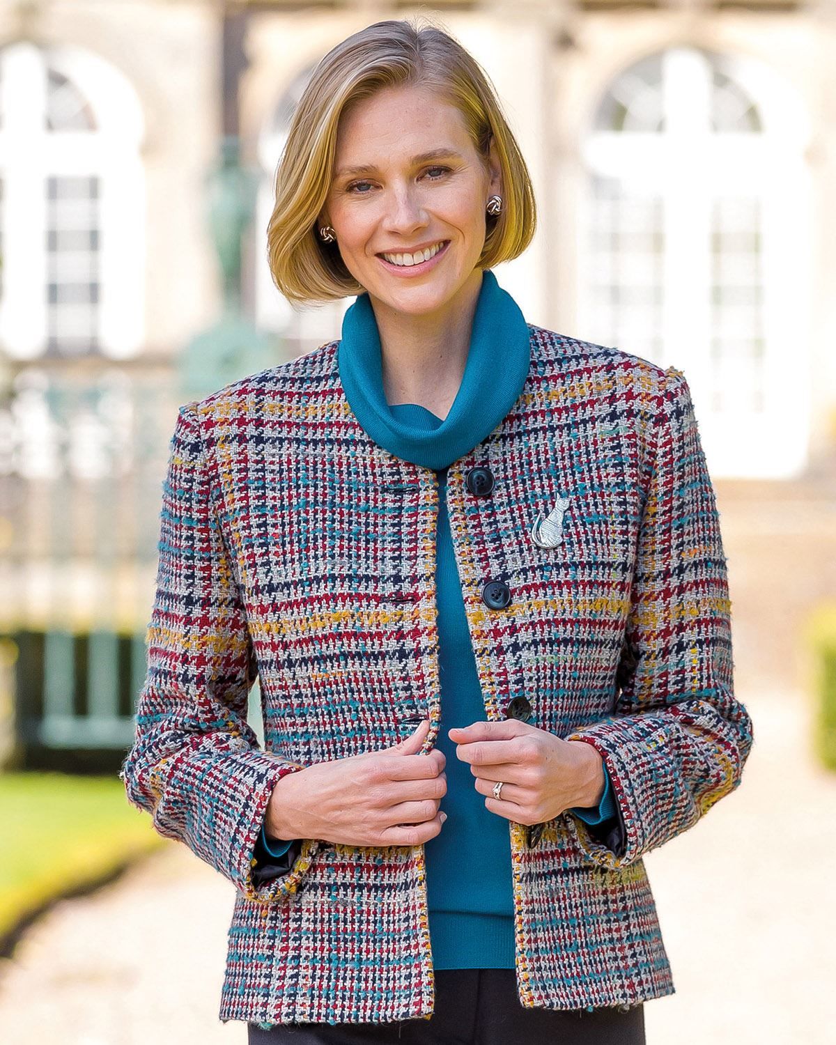 Ladies Thorney Wool Blend Jacket. Round neck tweed jacket women's